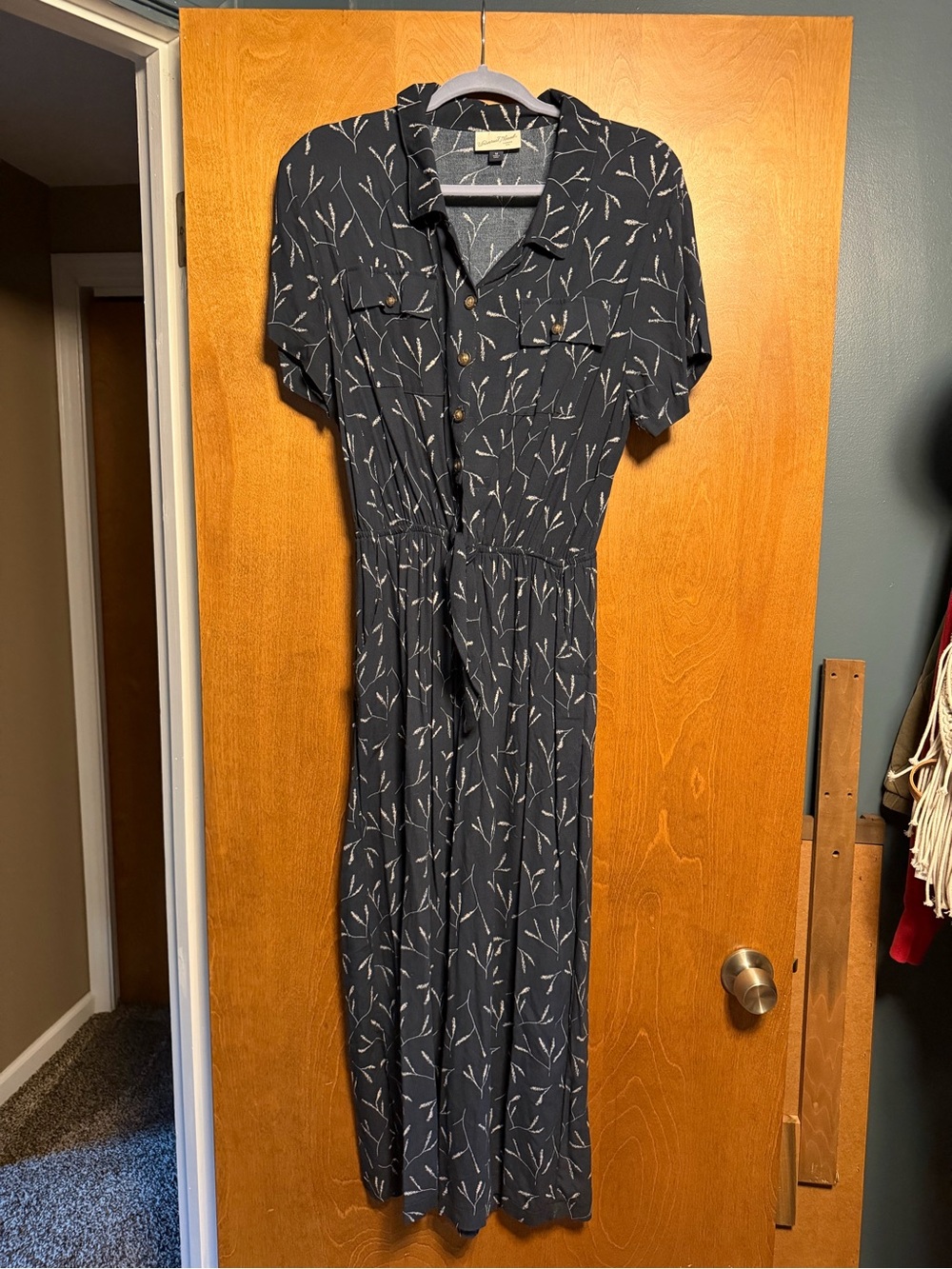 Universal Thread Navy Short-Sleeve Maxi Shirt Dress with Light Print
